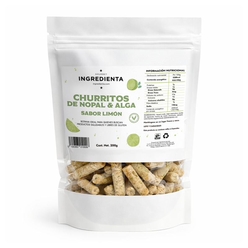 Churritos de Nopal y Alga Espirulina con Limón, 200g