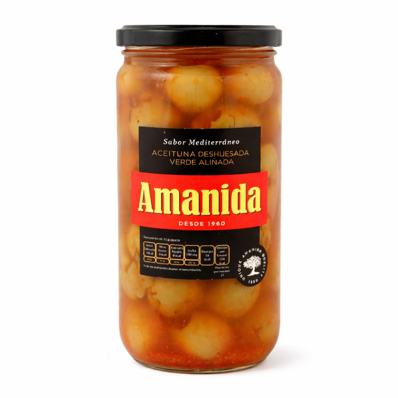 Aceitunas Verdes Aliñadas sin Hueso Amanida, 660g