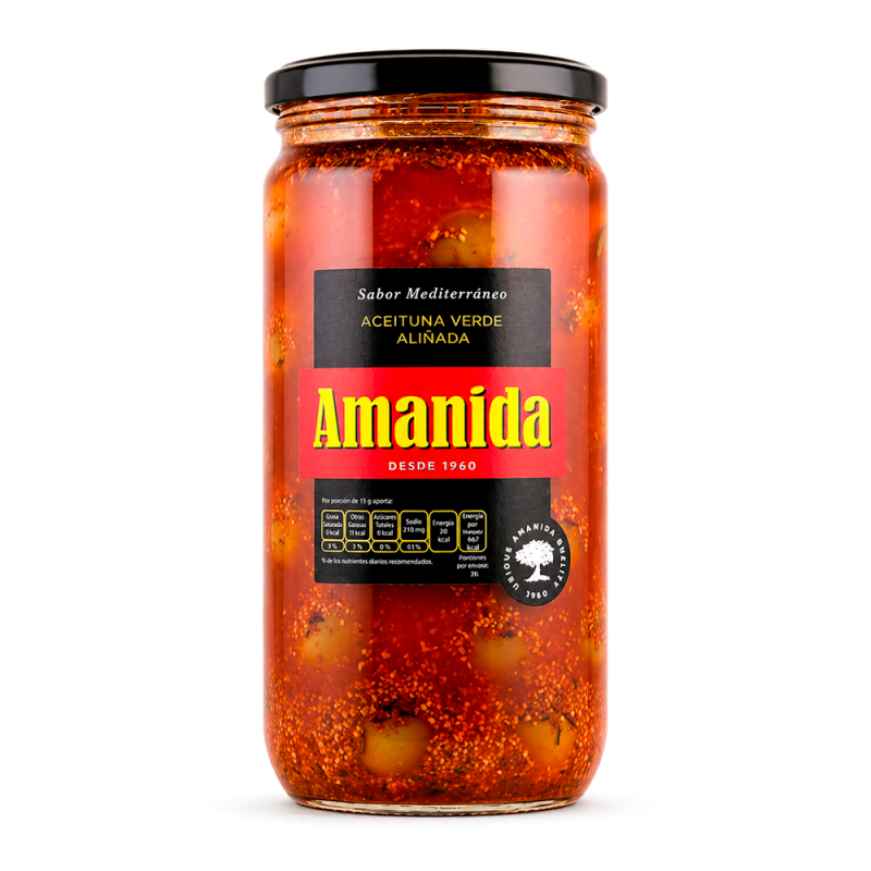 Aceitunas Verdes Aliñadas con Hueso Amanida, 660g