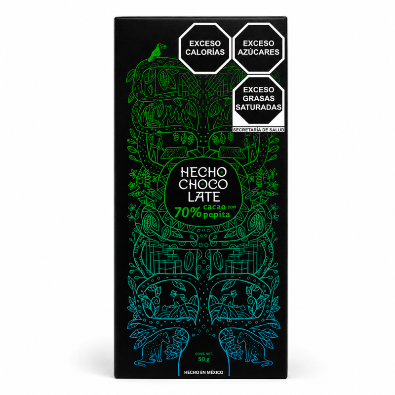 Barra de Chocolate 70% Cacao de Finca La Rioja con pepita, 50g