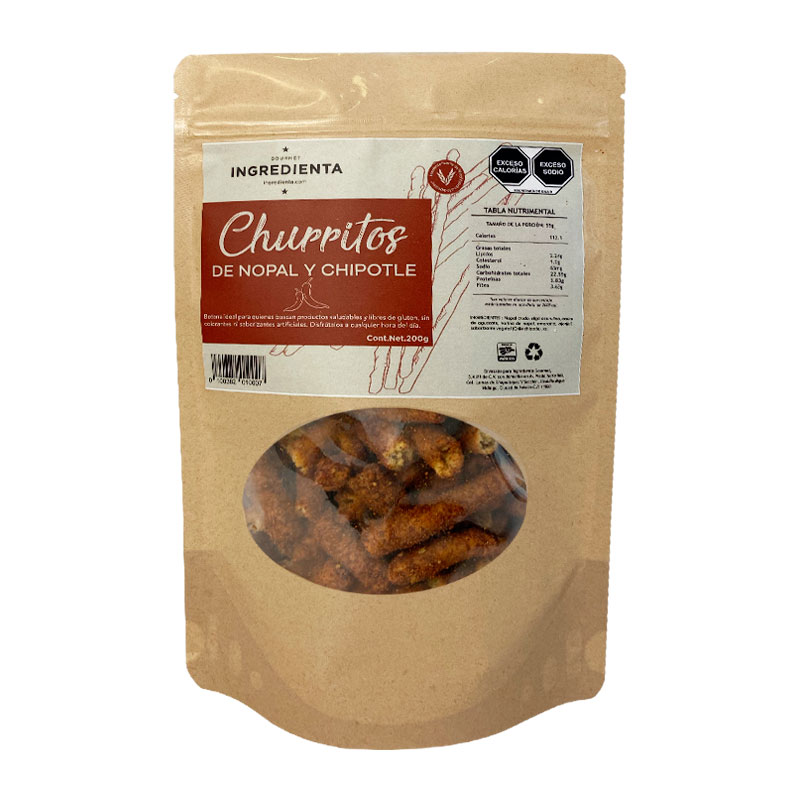 Churritos de Nopal y Alga Espirulina con Chipotle, 200g