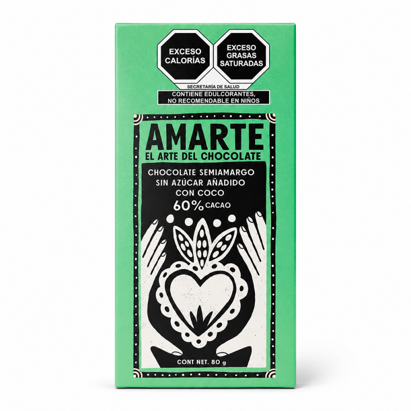 Chocolate Semiamargo con Coco sin Azúcar, 80g