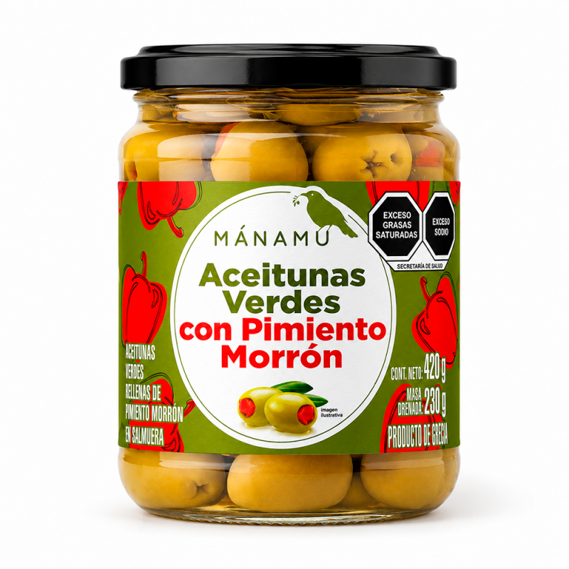 Aceituna Verde Rellena de Pimiento Morrón, 420g