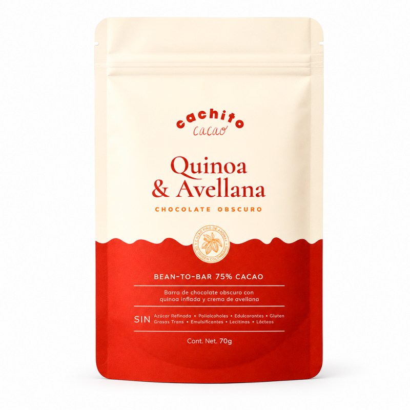 Barra de Chocolate 75% con Relleno de Quinoa Avellana, 70g