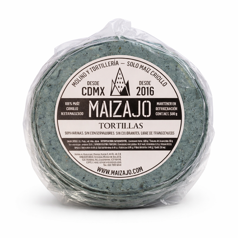 Tortilla Azul Hecha a Mano, 12pz