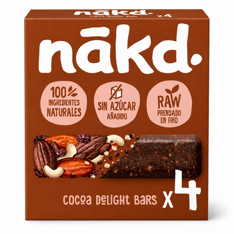 Barra de Frutos Secos y Nueces sabor Cacao, 4pz