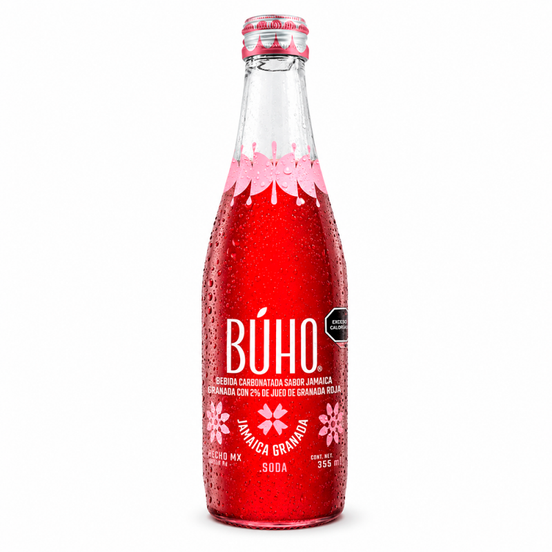 Búho Soda Jamaica Granada, 355ml