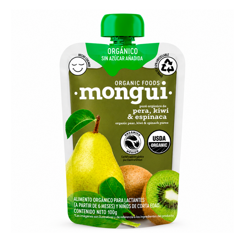Papilla Pera Kiwi Espinaca 100% Orgánico, 100g