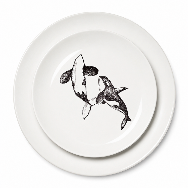 Set de Platos de Cerámica, Ballenas