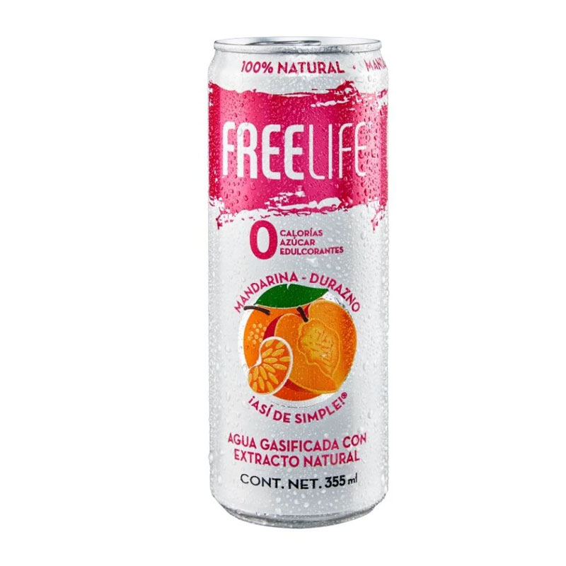 Agua Gasificada Freelife Mandarina Durazno, 355ml