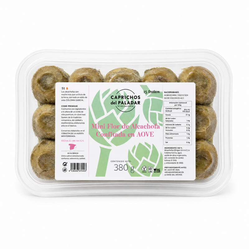 Mini Flor de Alcachofa Confitadas en Aceite de Oliva, 380gr