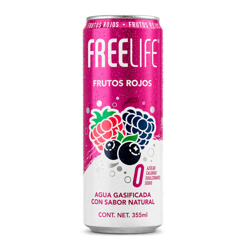 Agua Gasificada Freelife Frutos Rojos, 355ml