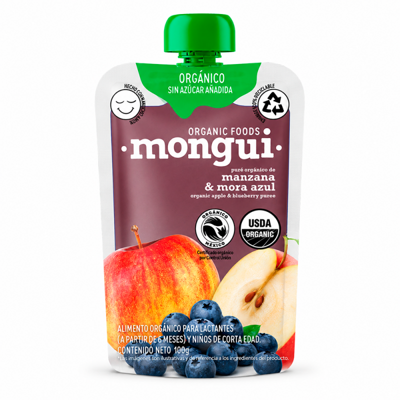 Papilla Manzana Mora Azul 100% Orgánico, 100g