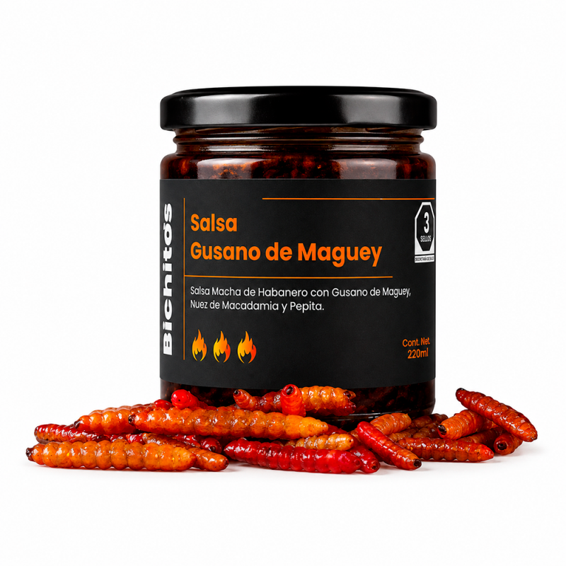 Salsa Macha de Chile Habanero con Gusano de Maguey, 220g