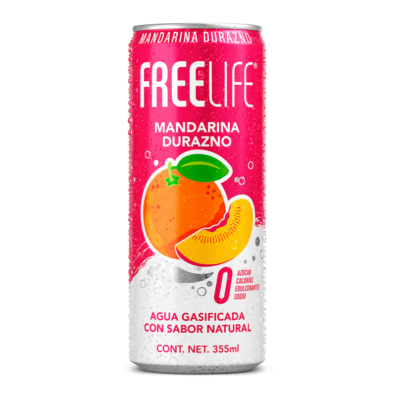 Agua Gasificada Freelife Mandarina Durazno, 355ml
