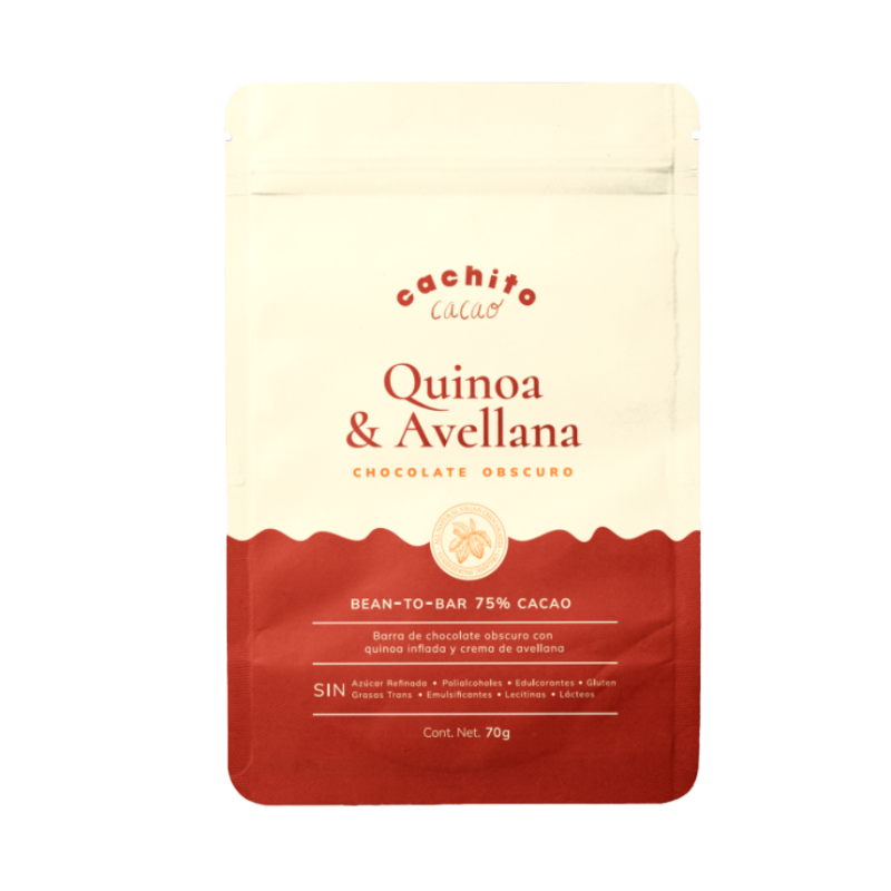 Barra de Chocolate 75% con Relleno de Quinoa Avellana, 70g