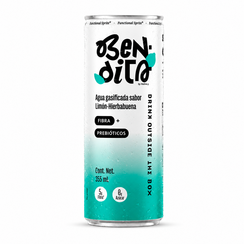 Agua Gasificada Bendita sabor Limon-Hierbabuena, 355 ml