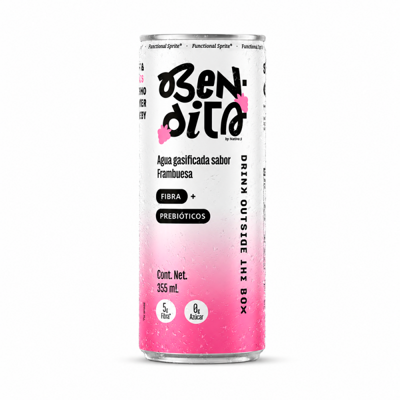 Agua Gasificada Bendita sabor Framuesa, 355 ml