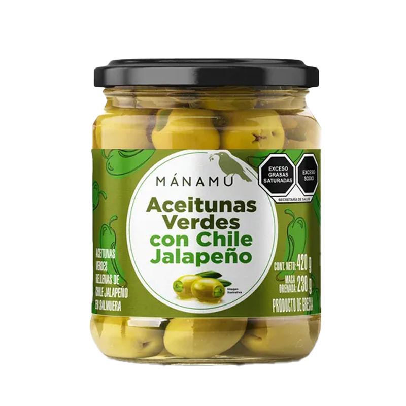 Aceituna Verde Rellena de Chile Jalapeño, 420g