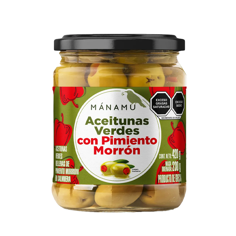 Aceituna Verde Rellena de Pimiento Morrón, 420g