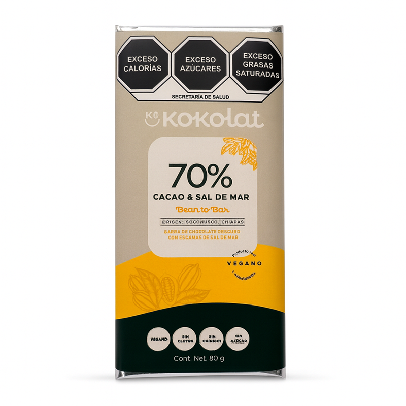 Barra de Chocolate 70% Cacao & Sal de Mar, 80g
