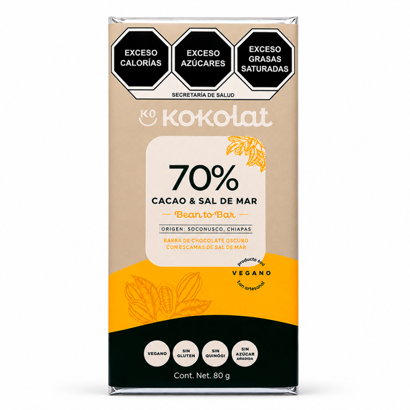 Barra de Chocolate 70% Cacao & Sal de Mar, 80g
