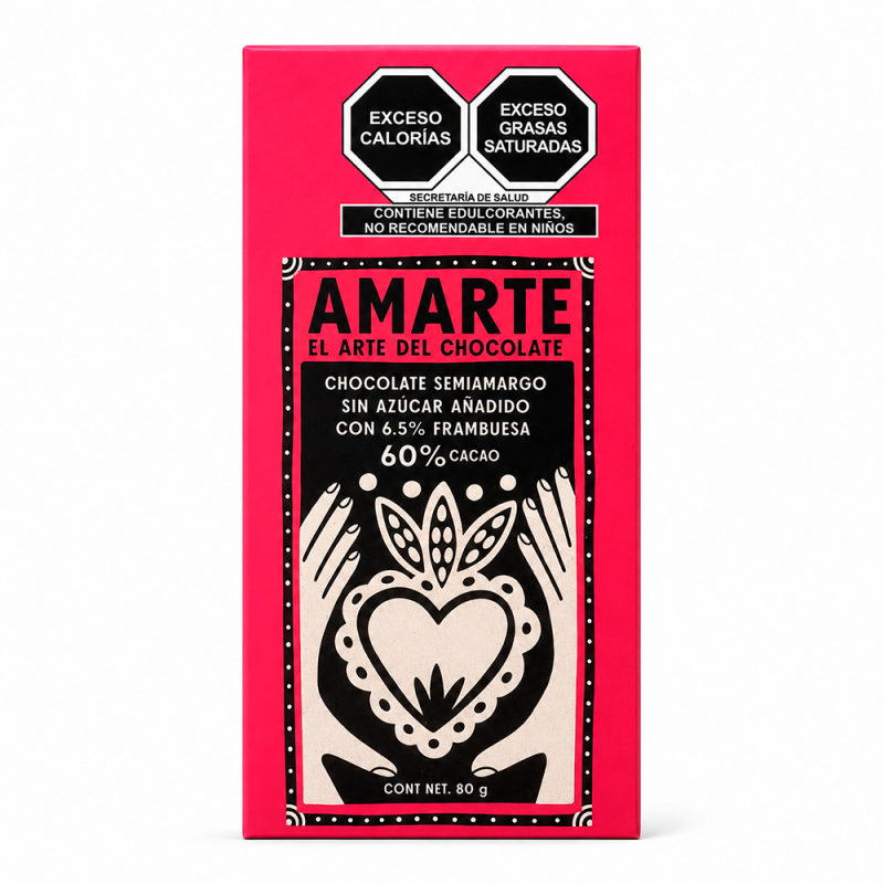Chocolate Semiamargo sin Azúcar con 6.5 % Frambuesa, 80g