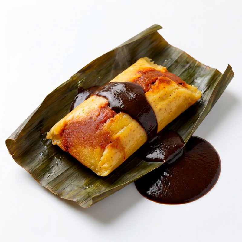 Tamal de Mole y Plátano Macho Fresco