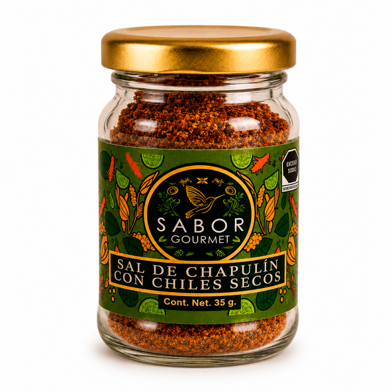 Sal de Chapulín con Flor de Sal y una Mezcla de Chiles, 35g