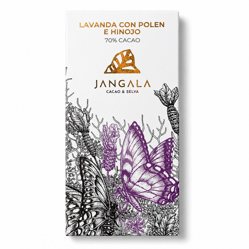 Barra de Chocolate Lavanda con Polen e Hinojo 70% Cacao, 50g