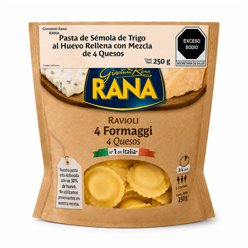 Pasta Ravioli de 4 Quesos, 250g