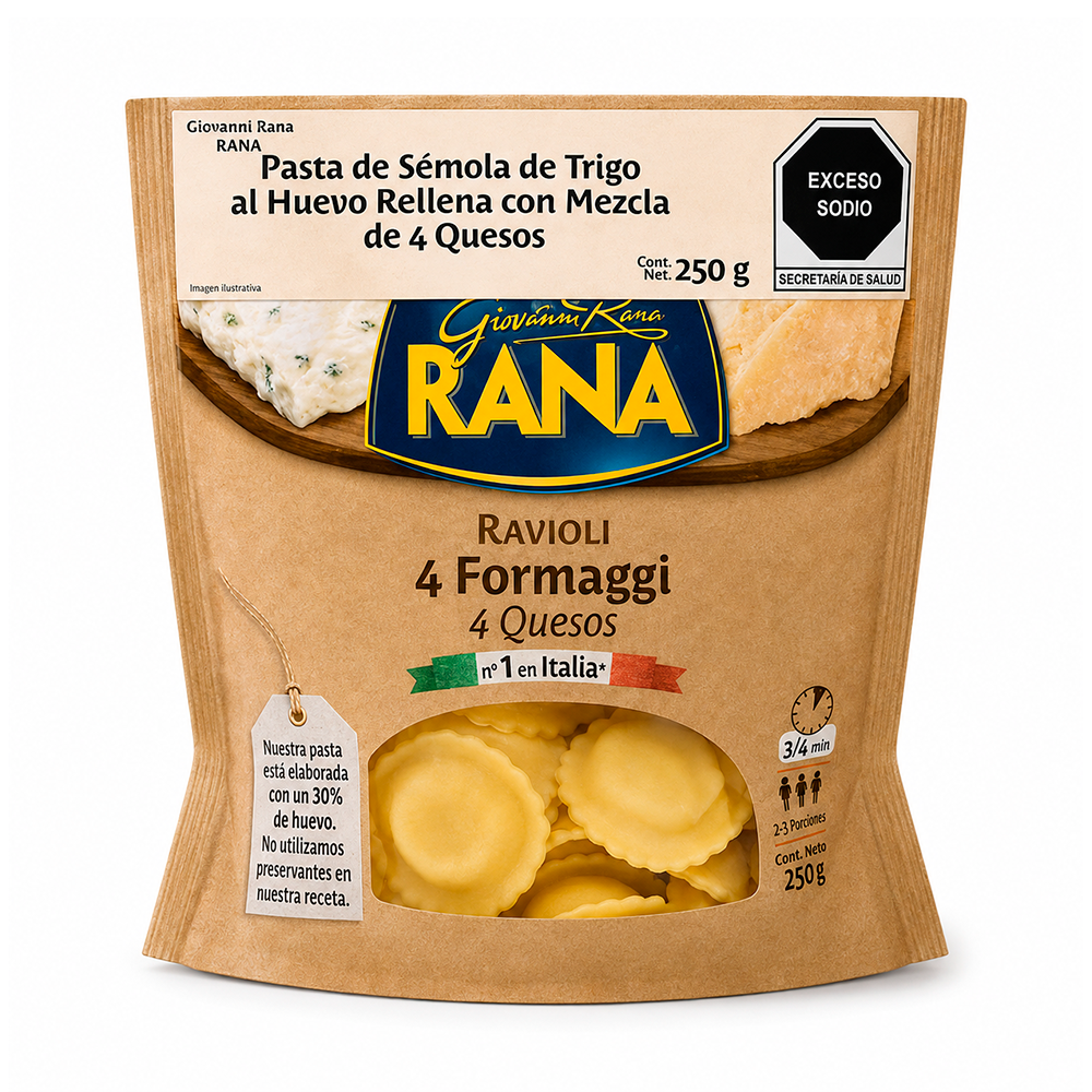Pasta Ravioli de 4 Quesos, 250g